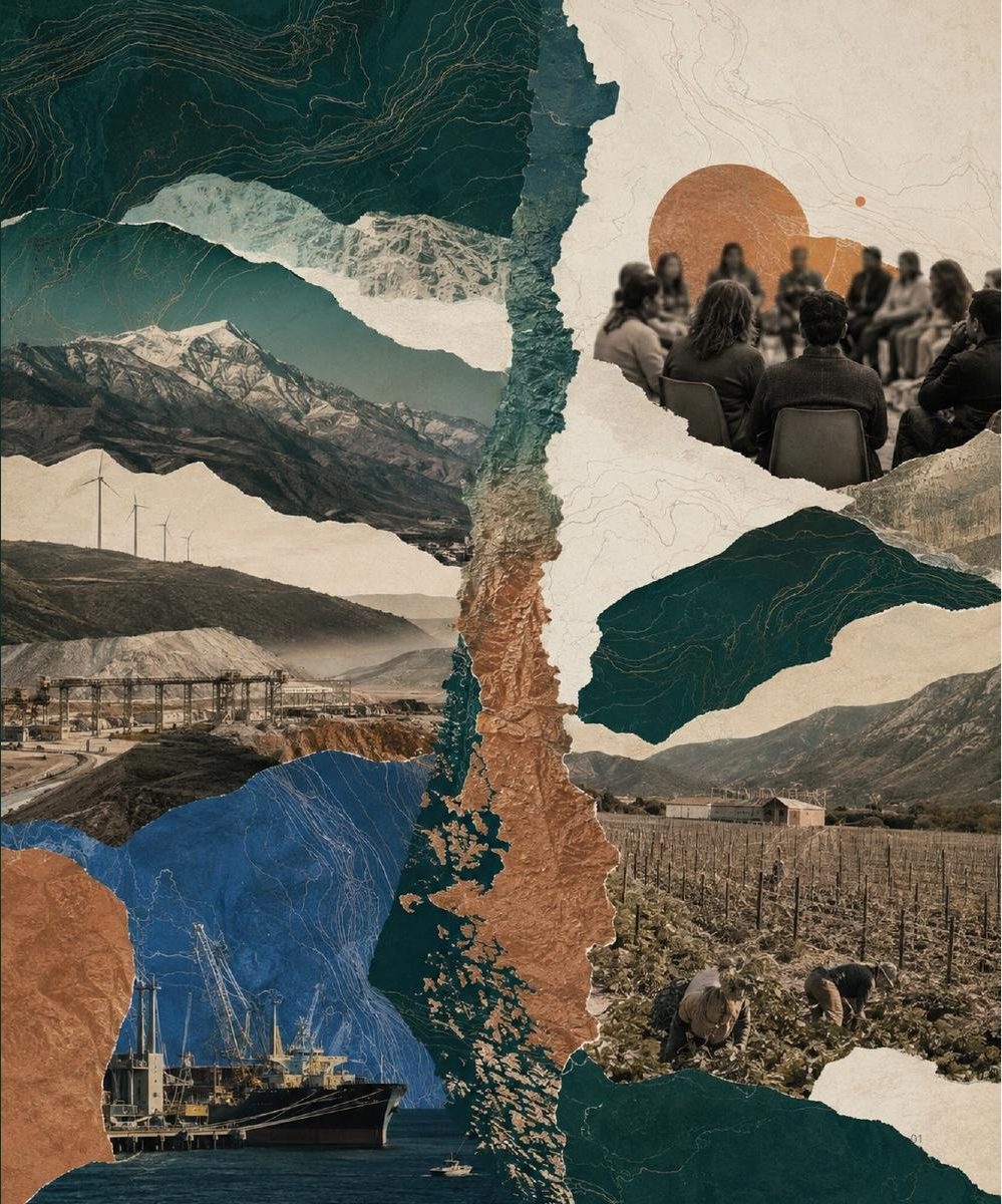 Collage de territorios: cordillera, faenas, comunidades y campo